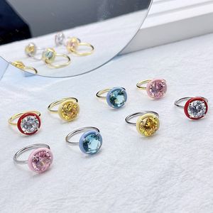 Fashion Candy Color Sparkling designer ring Square Round Real 925 Silver Blue White 5A Cubic Zirconia bague en or pour femme Teen Girls Friend Rings Jewelry Gift With Box