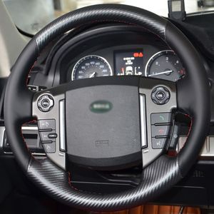 Couverture d'enveloppe de couture de main de volant en cuir de FiberBlack de carbone de mode adaptée pour Land Rover Freelander 2 Discovery 4 Range Rover