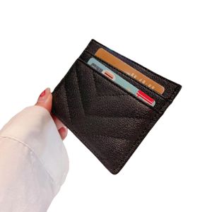 Titulares de la tarjeta de moda caviar mujer mini billetera Diseñador color puro cuero genuino Textura de guijarro billetera negra de lujo Y2210002