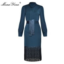 Mode Carrière Office Tweedelige Suit Spring Dames Bow Colla Elegant Shirt Tops + Sexy Pakket Billen Tassel Rok Set 210524