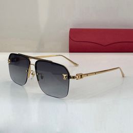 Mode Carti Designer Cool lunettes de soleil haut de gamme en métal demi-monture or argent tête de panthère symbole classique C de revêtement lentille UV luxe accessoires féminins TAILLE62-14-140