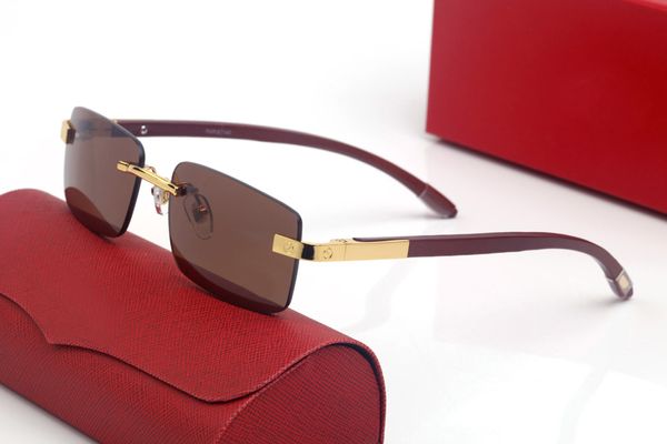 Mode carti Designer Cool lunettes de soleil Designer de luxe Lunettes de soleil Femmes Homme En bois sans cadre Porte-lunettes d'ornement support Golden Grey ilver Brown Alloy