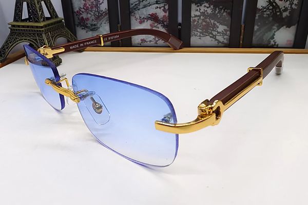 Mode carti luxe Cool lunettes de soleil Designer nouveau métal carré sans cadre jambe en bois matériel lunettes hommes et femmes affaires décontracté printemps charnière petit