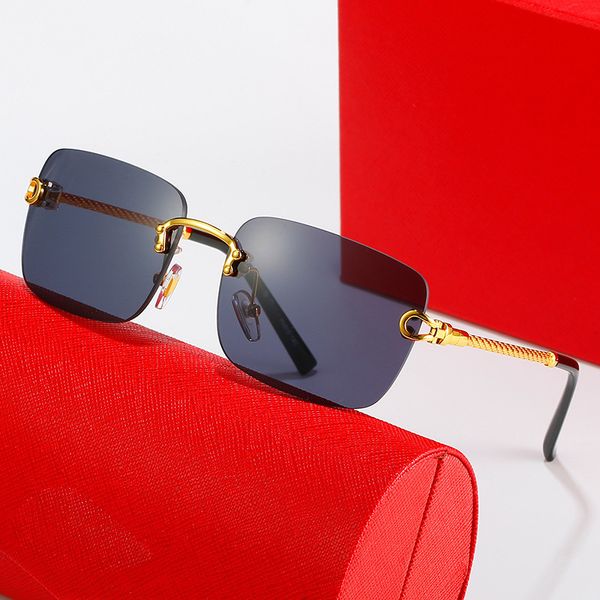 Moda carti lujo Gafas de sol frescas Diseñador Clásico Herradura Hebilla para hombre templo Cabeza Compuesto de metal Sin montura Marco óptico Rectángulo Oro Lujo para mujeres