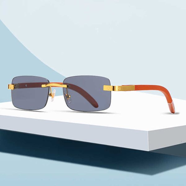 Moda carti top gafas de sol Nuevo estilo primavera madera pierna Gafas de sol tendencia versátil cuadrado sin marco para hombres y mujeres Street Photo con caja original