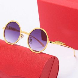 Mode carti top lunettes de soleil tendance polygone Lunettes de soleil Mode féminine nouvelle tête de léopard en métal lunettes personnalisées pour hommes avec boîte d'origine