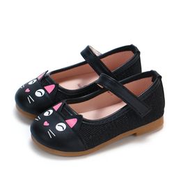 Fashion dessin animé chat filles chaussures jolies baskets décontractés enfants enfants appartements kitty enfant enfant fille noir rose or 210821