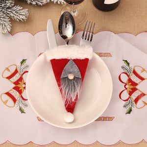 Fashion Cartoon Elf Kerstmisgerei Cover Red Fork Knife Case Kerstboom Hangt feestelijk feest Home Decor Drop Ship