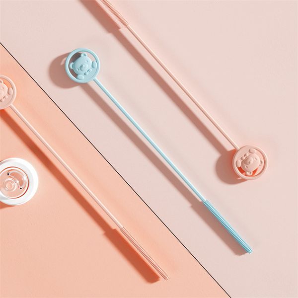 Brosse de paille entièrement en Silicone, dessin animé à la mode, brosses de nettoyage de tubes à essai en verre, cheveux épais et longs