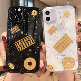Fashion Cartoon Gold Foil Abacus Soft Case voor iPhone 14 13 12 11 Pro Max 7 8 Plus 6 6S X XS XR Lucky Fortune Protective Casing