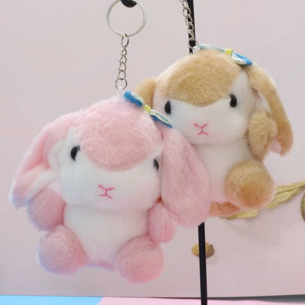 LLavero de conejo con lazo de peluche de dibujos animados a la moda, llavero creativo de Anime, bolso para niña, llavero, abalorios, accesorios de llavero, joyería G1019