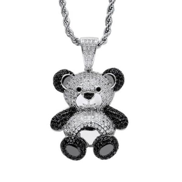 Collier pendentif Panda en Zircon pour hommes, Style dessin animé, Hip Hop, Rock Punk, bijoux animaux