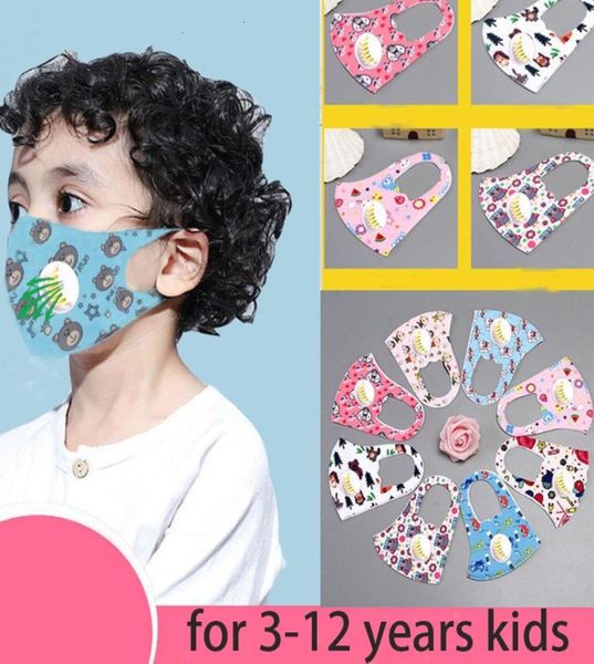 Masque de bouche lavable pour enfants de dessin animé de mode avec valve respiratoire pour enfants Couverture faciale PM25 Environnement extérieur MouthParty Masks3812246