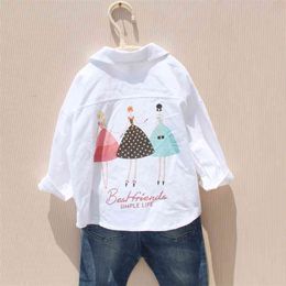 Mode cartoon witte tops voor grote meisjes katoen tiener shirts Koreaanse kinderen blouses lange mouw 2-16yrs 210622