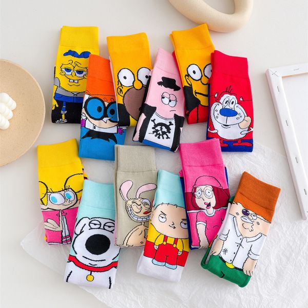 Mode Dessin Animé Femmes Anime Chaussettes Modèle Créatif Skateboard Socken Hommes Hiphop Sport Couvre-Pied Figure Chaussette 12 Couleurs Chaussettes Occasionnelles Pied En Gros