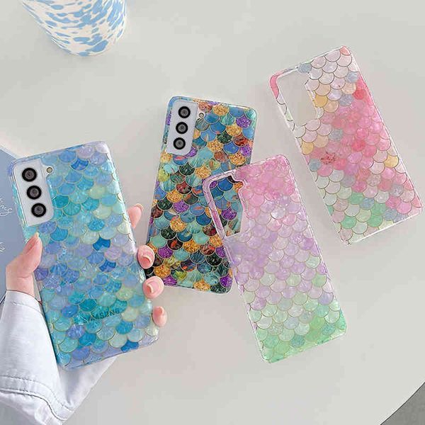 Étuis de mode sirène écailles de poisson coque coque de téléphone pour Samsung S21 Plus S20 FE S21 FE Note 20 dos en Silicone Ultra doux