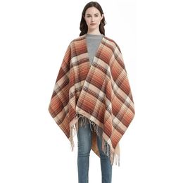 Mode Kasjmier Vrouwen Plaid Print Kwastje Dubbelzijdig Sjaal Winter Warme Sjaal Wrap Vrouwelijke Comfortabele warme Dikke Deken 231229