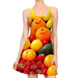 Fashion Casual mooie aardbei -fruitjurk 3d print zomer dames sexy jurk mouwloze geplooide onepiece strandjurken w220616