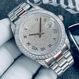 Mode casual zakelijke horloges 41 mm digitale diamanten wijzerplaat roestvrij stalen band luxe herenhorloge automatisch opwindende mechanische horloges