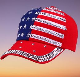 Fashion Casual Casquette Femmes Baseball Cap Girls Sparkle Righestone USA IC American Flag Lady Cap Hats6869060