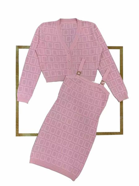 mode Robes décontractées Classique vintage Robe en tricot Lettre femmes Motif tricoté à manches longues Haute qualité Vêtements pour femmes ras du cou automne tricots Costumes Robe deux pièces