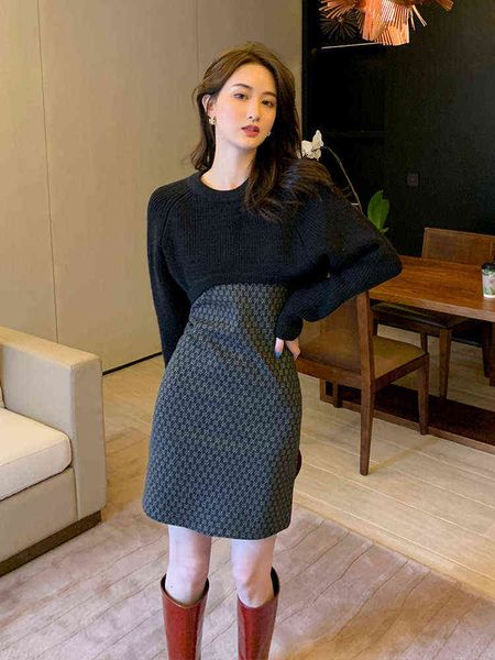 Abiti moda-casual Maglione con bretelle dr's versione coreana 2022 fit versatile temperamento slim Hip Wrap Skirt Suit