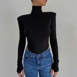 Fashion Casual Elegant Rompers Women Bodysuits Streetwear Skinny Long Sleeve dames jumpsuits Winter High Neck overalls 210625