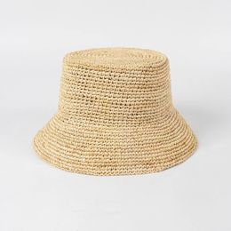 Mode décontracté crocheté à la main Lafite herbe chapeau de pêcheur en plein air soleil ombrage paille pliable 240309
