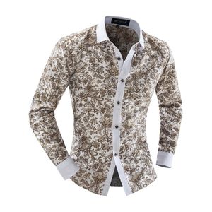 Mode Casual Hoogwaardige Mannen Shirts Bloemen Social Masculina Shirt Slim Fit Flower Print Shirts Lange mouwen Topkleding
