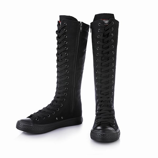 Mode décontracté haut haut Tube bottes femmes respirant creux côté fermeture éclair à lacets chaussures de danse dame toile chaussures pour filles chaussures de fête