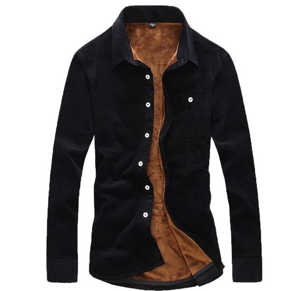 Mode décontracté mâle pas cher qualité hiver chemise hommes à manches longues thermique chaud velours rembourré hommes vêtements Camisa Masculina296D