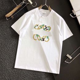 Mode Casual Hommes Designer Luxe Chaopai Produits européens de haute qualité 2023 Printemps et été Nouveau Roewe Feuille de rotin imprimé amoureux de T-shirt à manches courtes