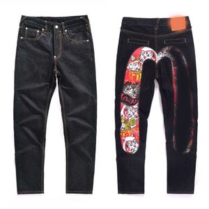 Mode casual heren designer luxe Chaopai Fushen Tang Shida M bedrukte patchwork jeans met rechte pijp donkerblauwe wassing modemerk herenbroek