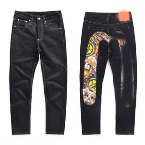 Mode-casual designer luxe Chaopai Fushen-jeans voor heren, nieuwe gewassen herenbroek met grote M-print, losse rechte pijpen