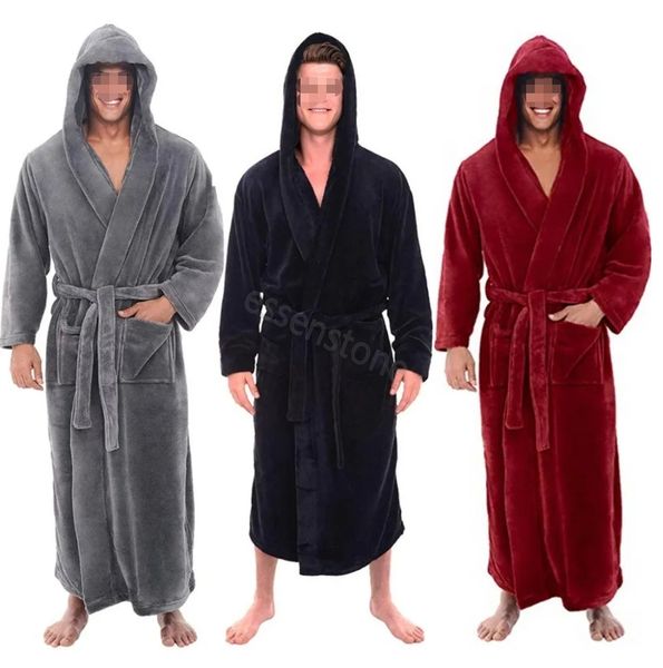 Mode Casual Hommes Peignoirs Flanelle Robe À Capuche À Manches Longues Couple Hommes Femme Robe En Peluche Châle Kimono Chaud Femmes Femme Mâle Peignoir Couple Manteau Femmes