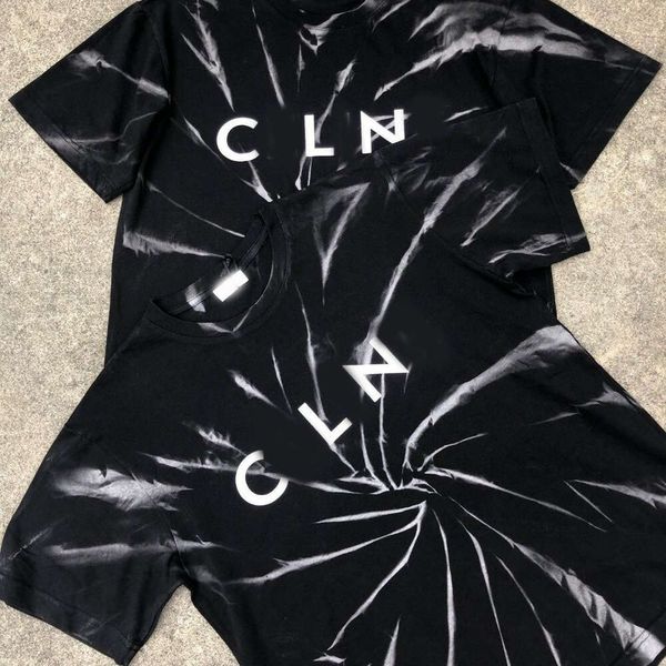 Créateur de vêtements pour hommes décontractés de luxe Celins Printemps / Été 2024 nouveau couple Cyberpunk à pois avec lettres tie-dye décontracté à col rond Chaopai T-shirt à manches courtes