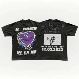 Mode Casual Menswear Designer Luxe Ultra School Classic Hellstar Feu de métro sur le coeur violet Boomin High Street T-shirt à manches courtes