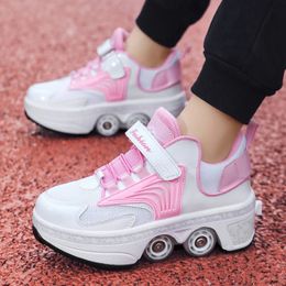 Mode Casual Outdoor Deformation Parkour Skates Dualuse Childrens Youth Vrouwen Volwassenen Unisex Sneakers Roller schoenen 240321