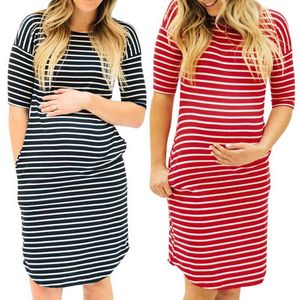 Mode Casual Grossesse Robe Femmes O-cou Enceinte Allaitement Maternité À Manches Courtes Stripe Robes D'été Zwangerschaps Kleding # G220309