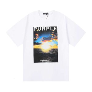 Moda casual púrpuras clásicoDiseñador Lujo Clásico Verano Fever Band Rock Crepúsculo Puesta de sol Estampado Manga corta Suelta púrpura Camiseta de algodón de calle alta