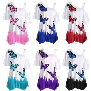 Mode Casual Vêtements pour femmes à manches courtes 2024 Été Petites ventes Souhait Commerce extérieur Impression Papillon Épaule Longue T-shirt Femmes