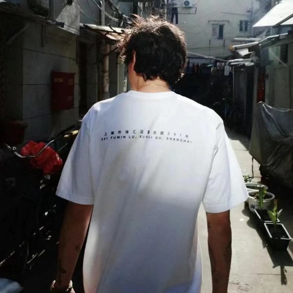 Camiseta para hombres de moda de moda Shanghai estampado O-cuello Onk tops tops skate skateboard hiphop top size