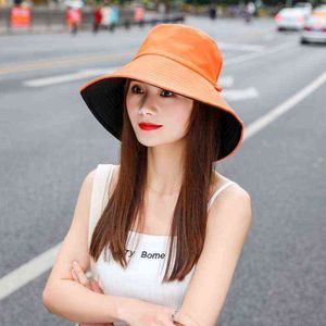 Moda Casual Sun Bucket Hat Gorra de mujer Ala ancha Plegable Anti-UV Flat Fisherman Cap Panamá Sombrero G220311