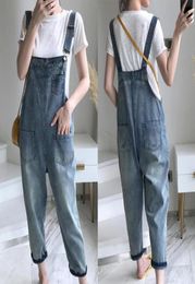 Fashion Casual Women Pockets Loose Sous-sounge Denim Global Dungarees Ninth pantalon Sauthomobes