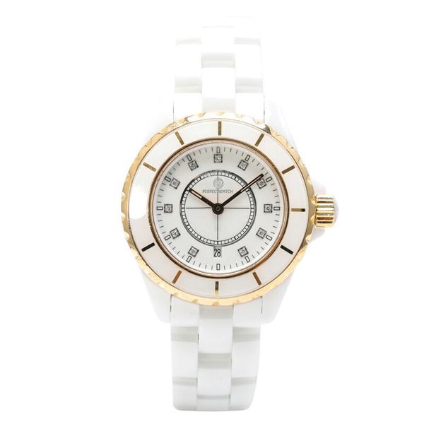 Reloj de lujo para mujer, reloj de diseñador de alta calidad, elegante reloj de cuarzo blanco de cerámica para tiempo libre, resistente al agua PEKOVA DESIGNWAC