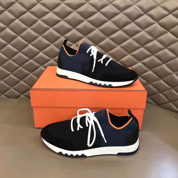 Mode Casuals Chaussures Hommes Départ Soft Bottom Running Sneaker Italie Populaire Bas Top Élastique Bouche Tissage Maille Veau Lightnes Respirant Entraîneurs Occasionnels Boîte EU 38-45