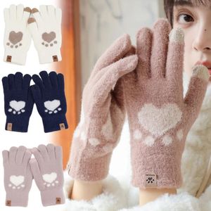 Gants tricotés avec impression de patte de chat, pour téléphone portable, pour écran tactile, chauds d'hiver, pour adultes, doux et moelleux, pour hommes et femmes