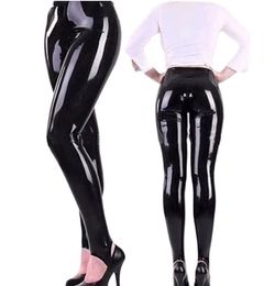 Mode Catsuit Costumes PVC Faux Cuir femmes Sexy Fetish pantalon taille haute leggings couleur noire avec étrier