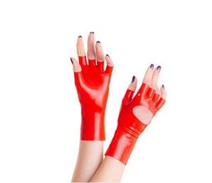 Mode Catsuit Costumes PVC Faux cuir rouge Latex unisexe gants courts doigt fétiche Cosplay évider gant