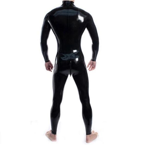 Moda Catsuit Disfraces PVC Faux Leather negro Hombros dobles Cremallera Diseño de cuerpo completo para hombres Sexy Latex Tight Jumpsuit Ropa con cremallera en la entrepierna
